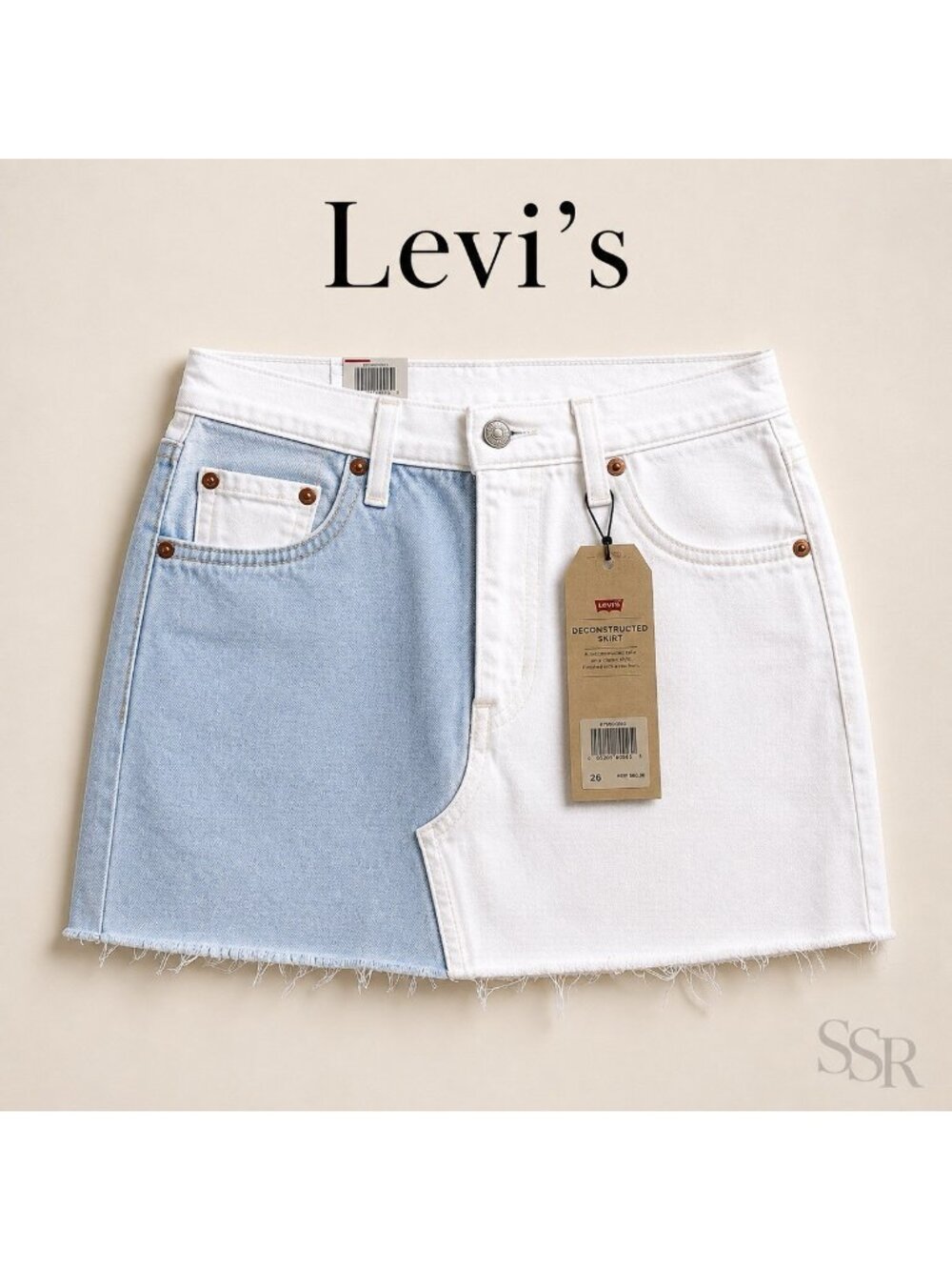 Levi’s Halfsies Deconstructed Denim Mini Skirt NWT Women’s Size 26 Two-Tone Raw